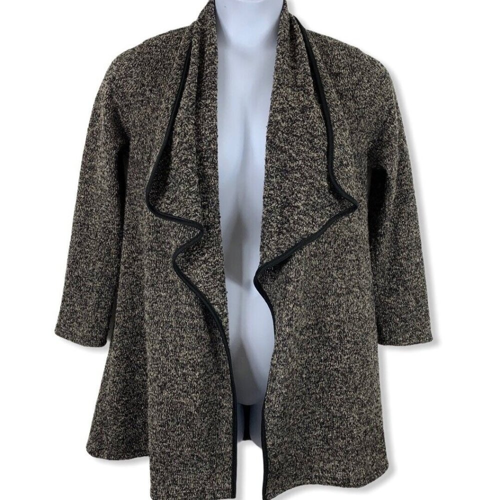 Frumos Size Small Cardigan Long Sleeve Open Cascade Front Sweater Black Tan